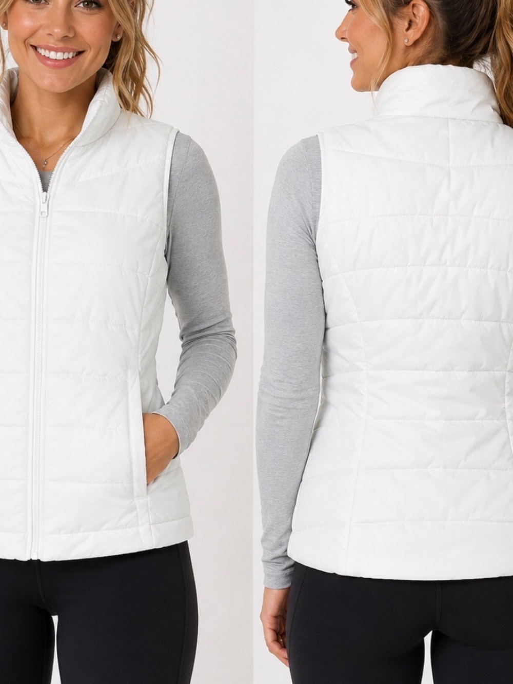 Aeropostale White Quilted Puffer Vest - Sleeveless full Zip Front ski winter LG